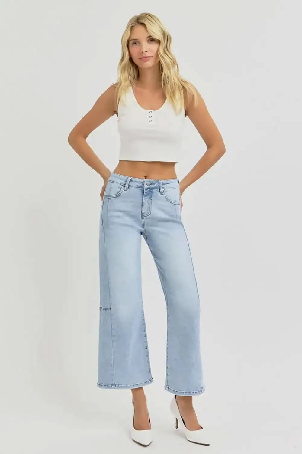 RISEN Full Size High Rise Seamed Detail Wide Leg Crop Jeans in - photo