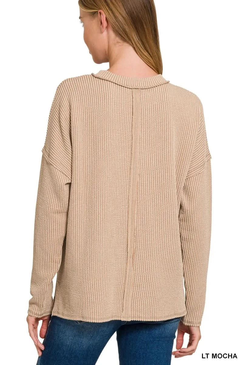 Zenana Long Sleeve Drop Shoulder Rib Top in - photo
