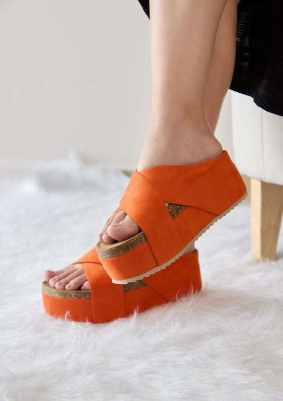 Nina Criss-Cross Straps Comfortable Flatform in Orange - Sandals photo
