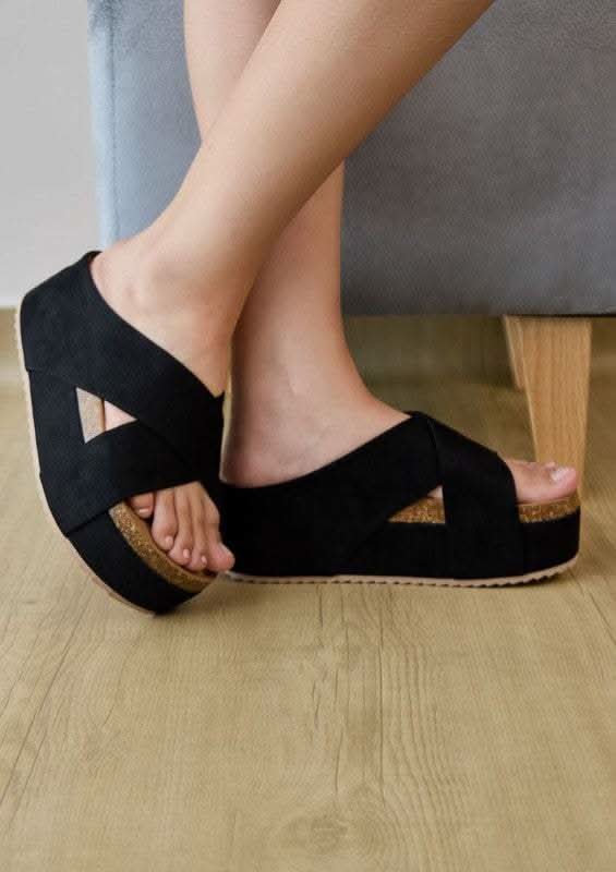 Nina Criss-Cross Straps Comfortable Flatform in Black - Sandals photo
