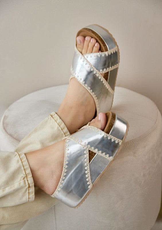 Nina Double Buckle Wedge Bands in Silver - photo