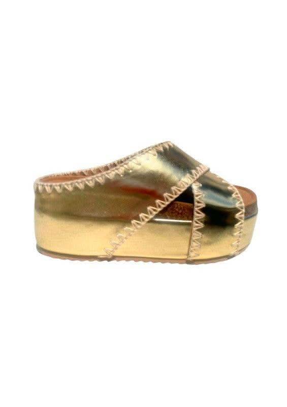 Nina Double Buckle Wedge Bands in Gold - photo