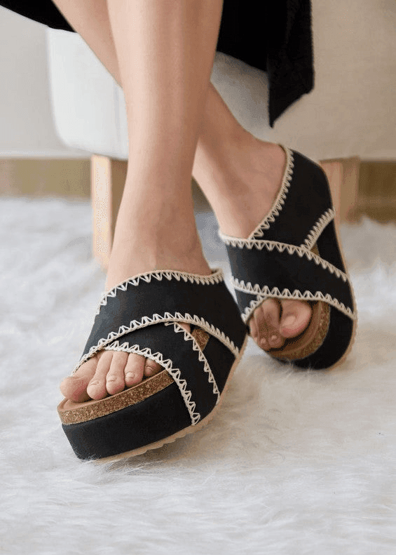 Nina Double Buckle Wedge Bands in Black - photo