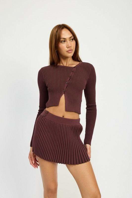 RIBBED ASYMMETRICAL CARDIGAN TOP in PLUM - photo