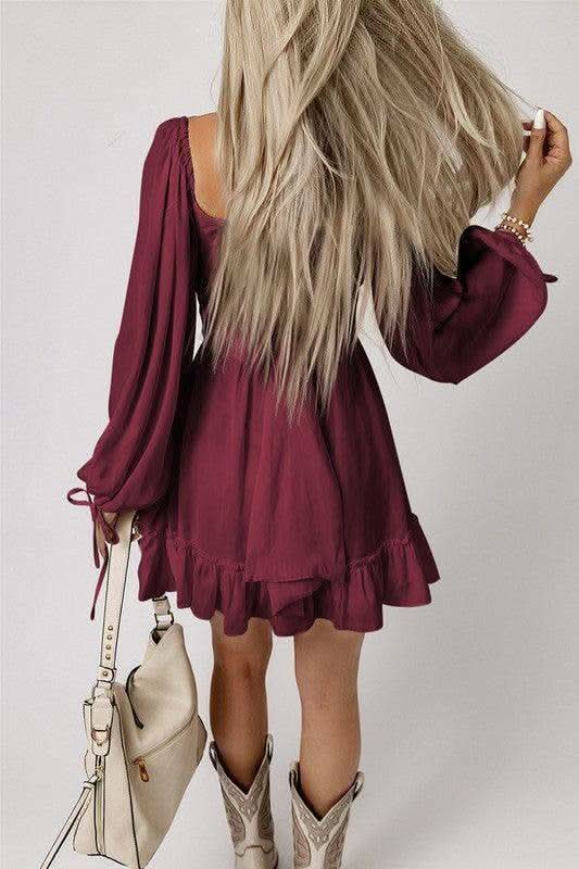 Ethereal Charm Ruffled High Waist Square Neck Mini Dress in - Mini Dresses photo