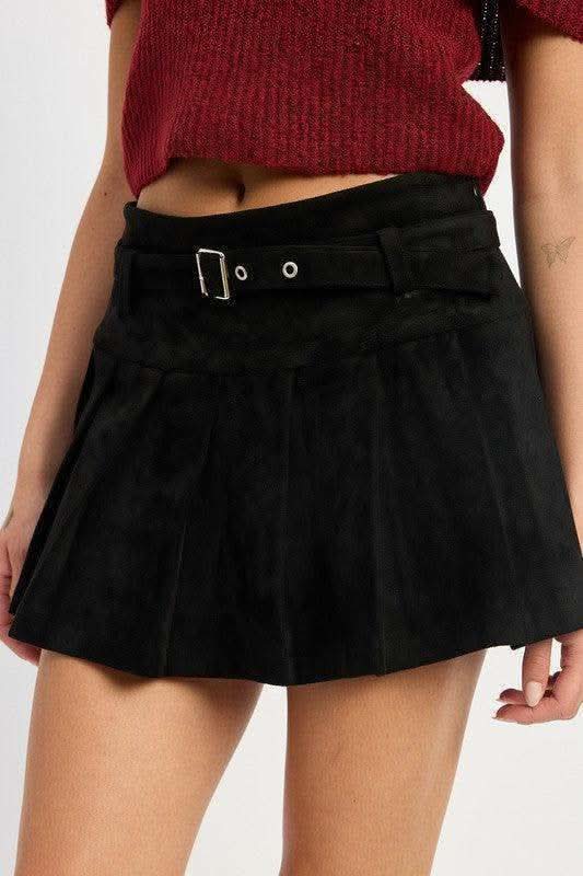 Emory Park Pleated Suede Skort with Belt - SwagglyLife Home & Fashion
