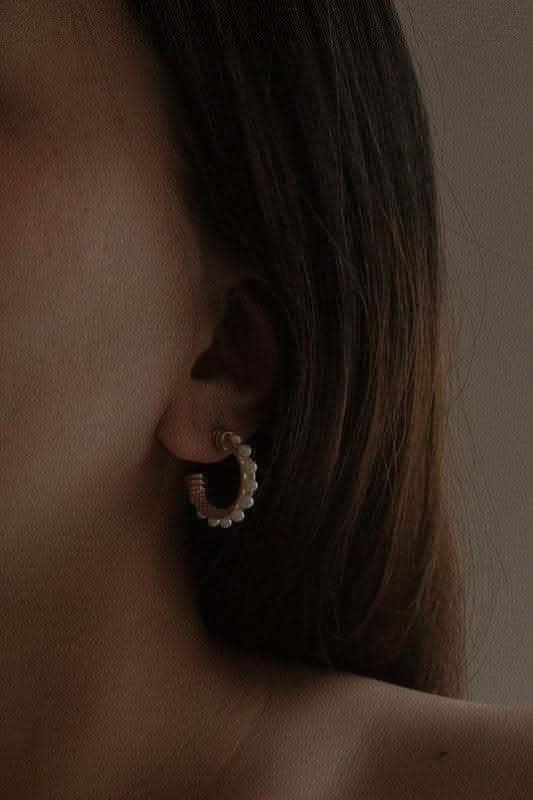 Lovoda Studded Pearl Hoop Earrings in - Earrings photo