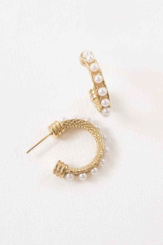 Lovoda Studded Pearl Hoop Earrings in - Earrings photo