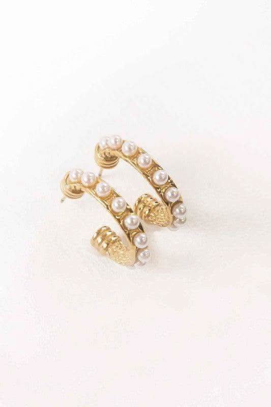 Lovoda Studded Pearl Hoop Earrings in Gold OS - Earrings photo