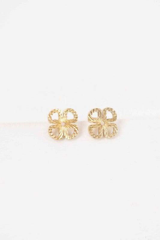 Etched Clover Stud Earrings in Gold OS - photo
