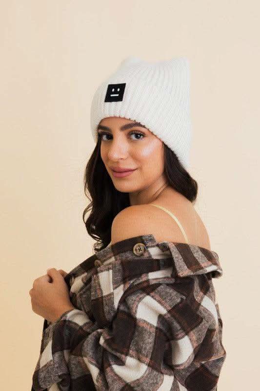 Chill Vibes Soft Ribbed Squared Face Beanie in - photo