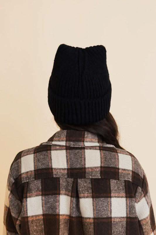Chill Vibes Soft Ribbed Squared Face Beanie in Black OS - photo