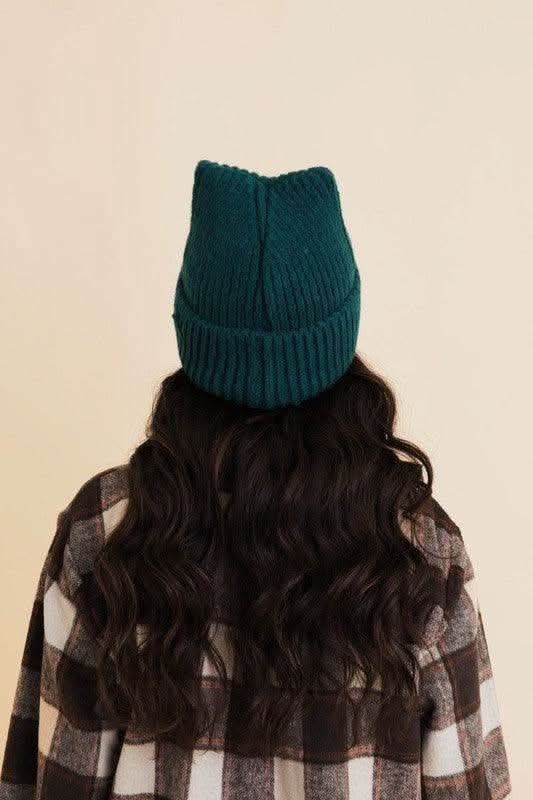 Chill Vibes Soft Ribbed Squared Face Beanie in Pine OS - photo