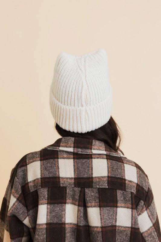 Chill Vibes Soft Ribbed Squared Face Beanie in Ivory OS - photo