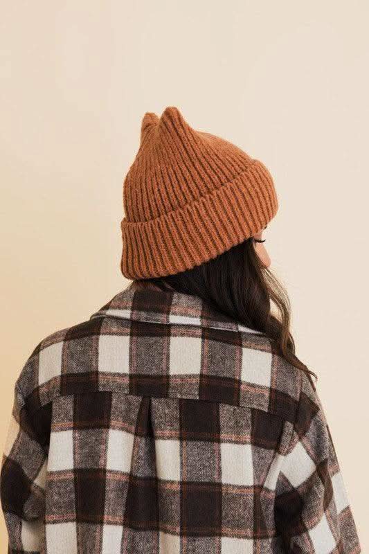 Chill Vibes Soft Ribbed Squared Face Beanie in Rust OS - photo
