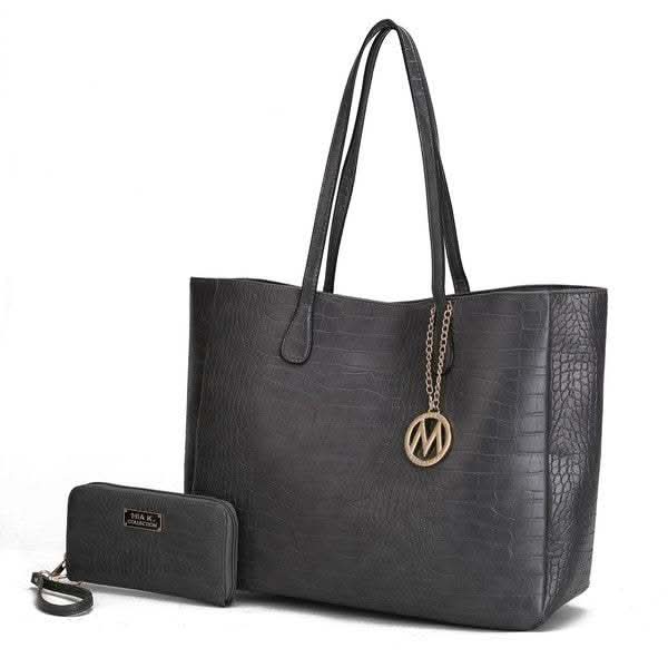 MKF Sadie Oversize Tote & Wallet Set by Mia K in Charcoal One Size - photo