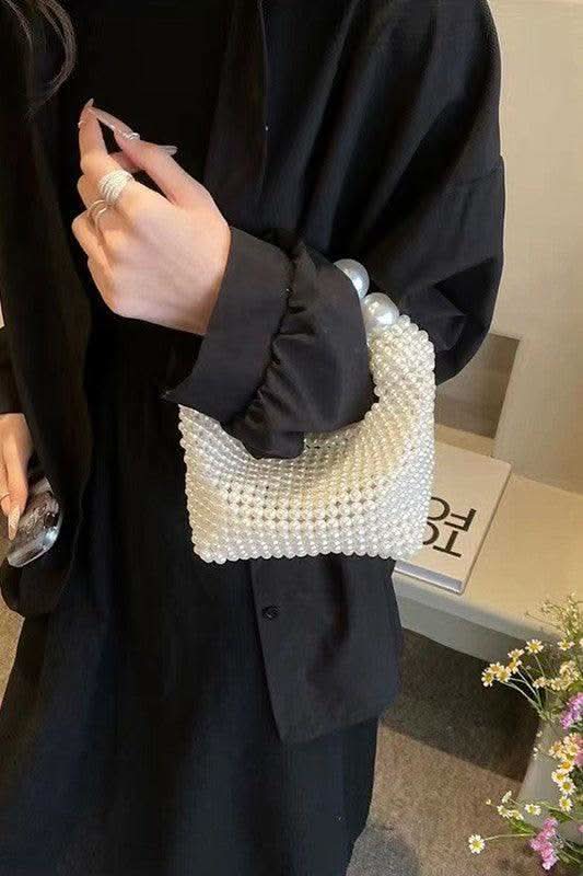 Weaved Pearl Top Handle Mini Clutch - SwagglyLife Home & Fashion