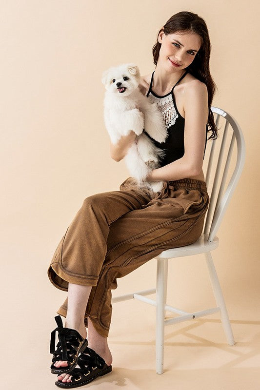 Dolphin Tail Wide Leg Mineral Washed Pants in - photo