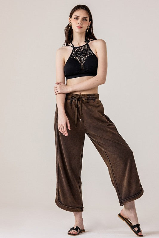 Dolphin Tail Wide Leg Mineral Washed Pants in - photo