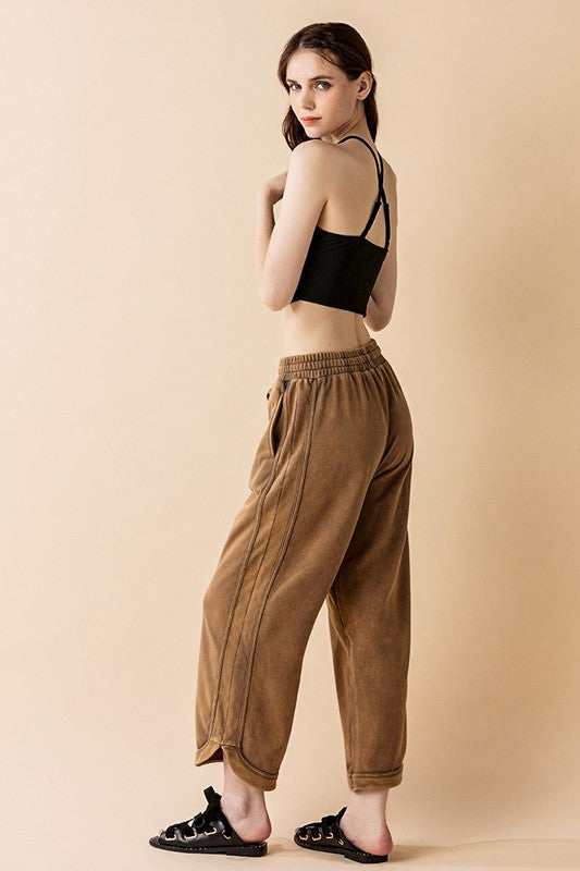 Dolphin Tail Wide Leg Mineral Washed Pants in Sand - photo