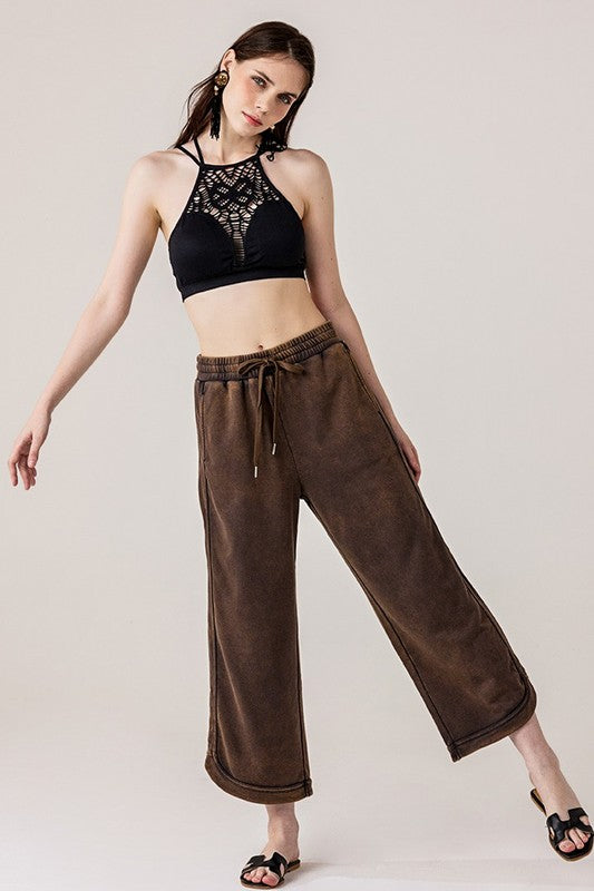 Dolphin Tail Wide Leg Mineral Washed Pants in - photo
