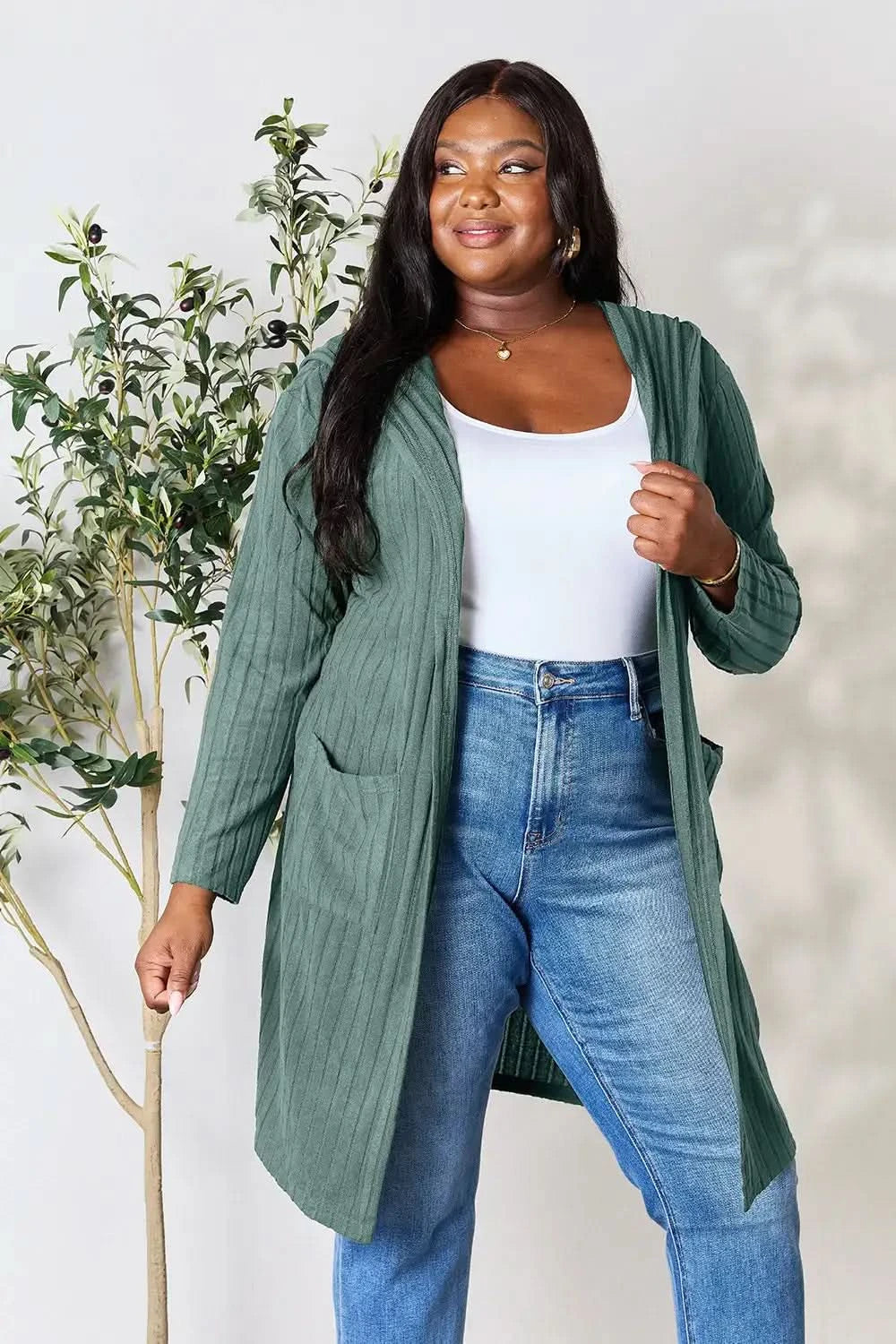 Basic Bae Full Size Hooded Sweater Cardigan in - photo