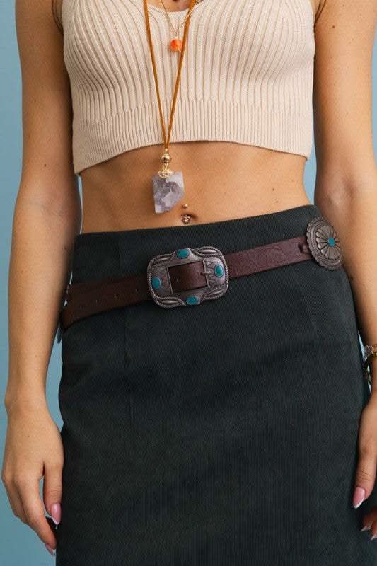 Boho Turquoise Concho Belt with Western Accents in OS - photo