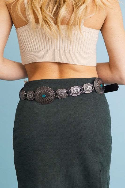 Boho Turquoise Concho Belt with Western Accents in - photo