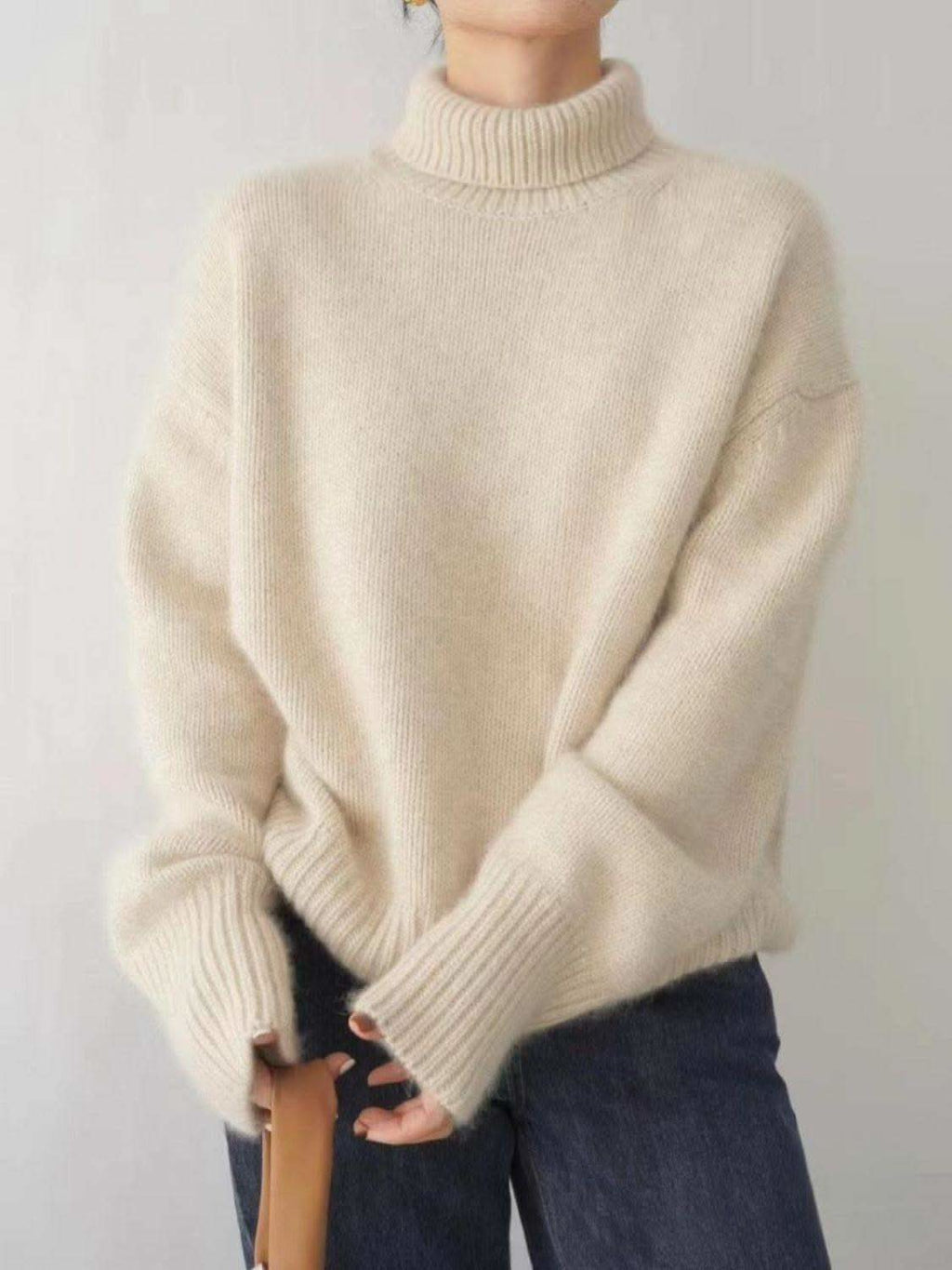 Turtleneck Dropped Shoulder Long Sleeve Sweater in - Sweaters photo