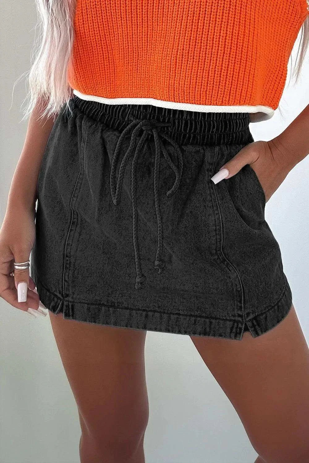 Drawstring High Waist Denim Shorts - SwagglyLife Home & Fashion