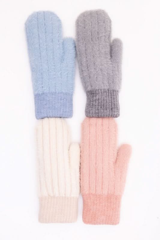 Plush Pastel Fuzzy Mittens in - photo