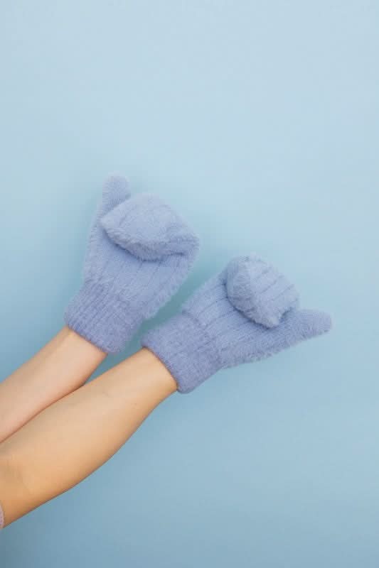 Plush Pastel Fuzzy Mittens in - photo