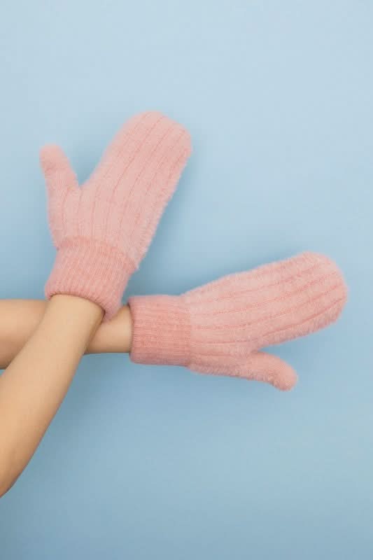 Plush Pastel Fuzzy Mittens in Blush OS - photo