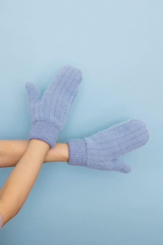 Plush Pastel Fuzzy Mittens in Periwinkle OS - photo
