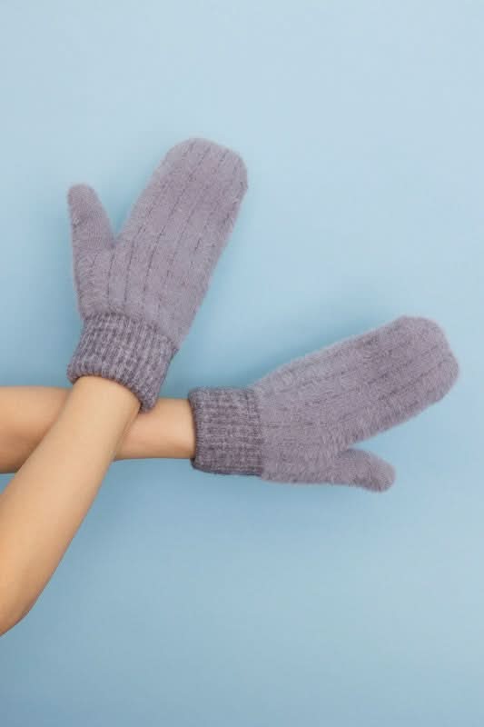 Plush Pastel Fuzzy Mittens in Gray OS - photo