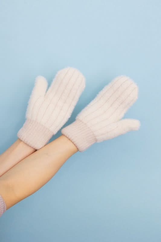 Plush Pastel Fuzzy Mittens in - photo