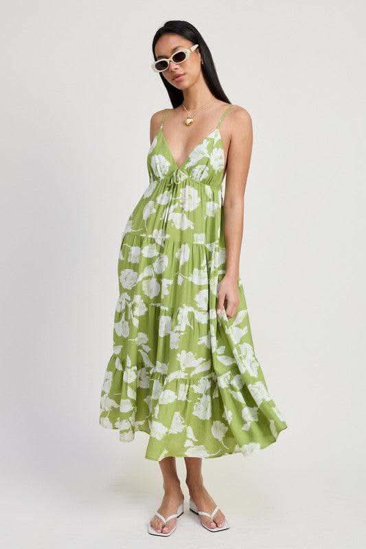 Emory Park Floral Maxi Dress with Spaghetti Straps & Flared Skirt in AVOCADO - Skirts photo