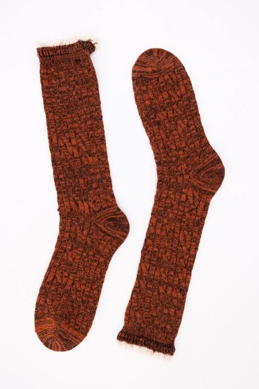 Autumn Vibes Ribbed Ruffle-Trim Socks in Rust OS - photo