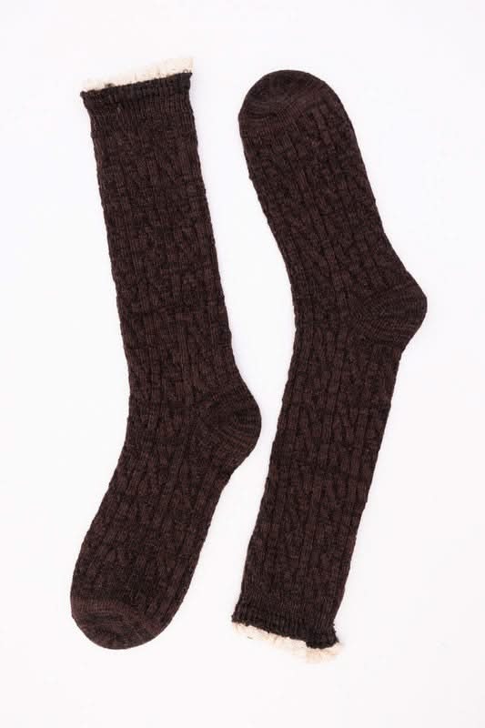 Autumn Vibes Ribbed Ruffle-Trim Socks in Dark Brown OS - photo