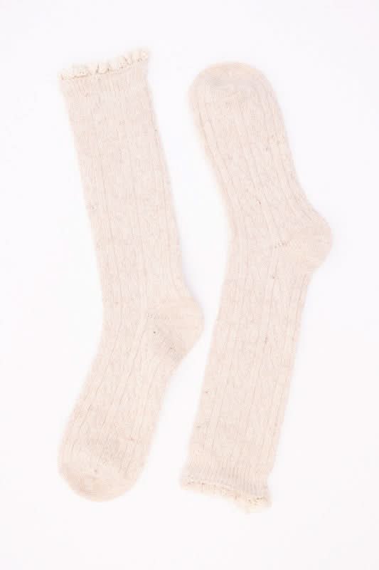 Autumn Vibes Ribbed Ruffle-Trim Socks in Natural OS - photo