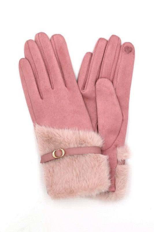 Faux Fur Ultra Suede Fashion Gloves in Pink O S - Gloves & Mittens photo
