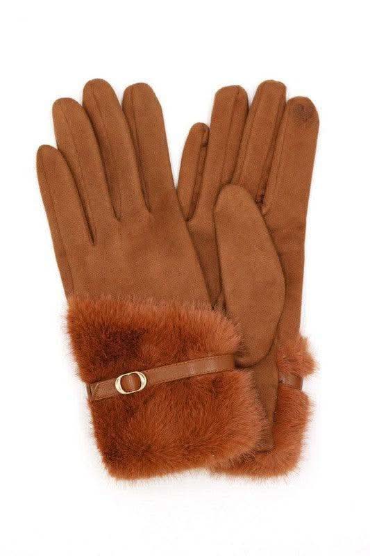 Faux Fur Ultra Suede Fashion Gloves in Rust O S - Gloves & Mittens photo