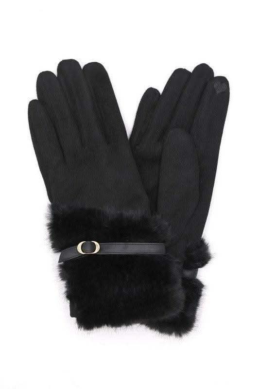 Faux Fur Ultra Suede Fashion Gloves in Black O S - Gloves & Mittens photo
