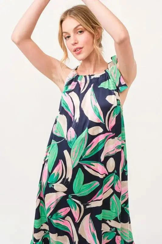 And The Why Botanical Printed Halterneck Tiered Maxi Dress in - photo