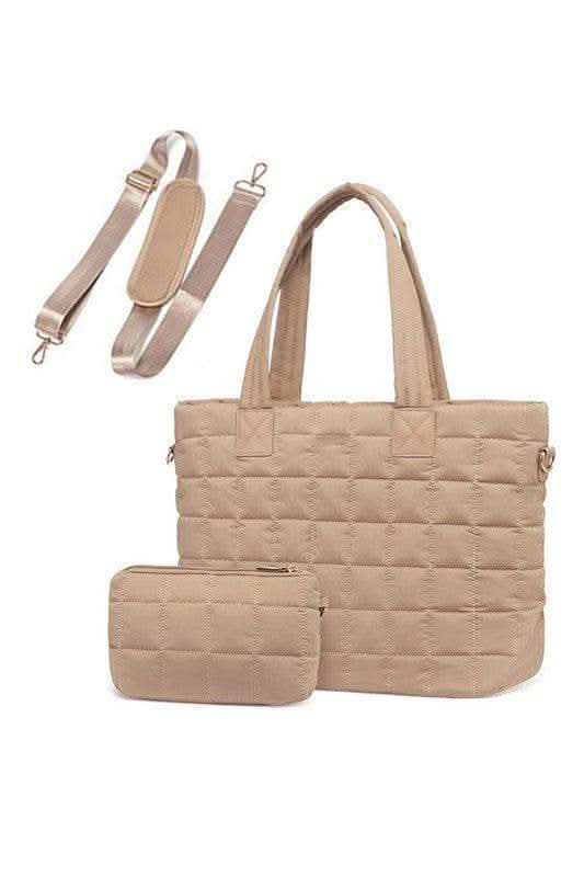 Mila Quilted Traveler Tote with Mini Clutch - SwagglyLife Home & Fashion