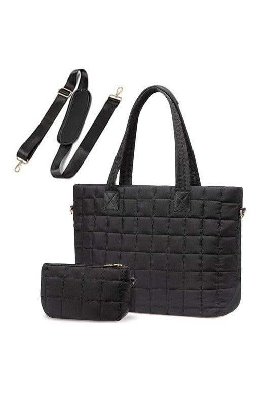 Mila Quilted Traveler Tote with Mini Clutch - SwagglyLife Home & Fashion