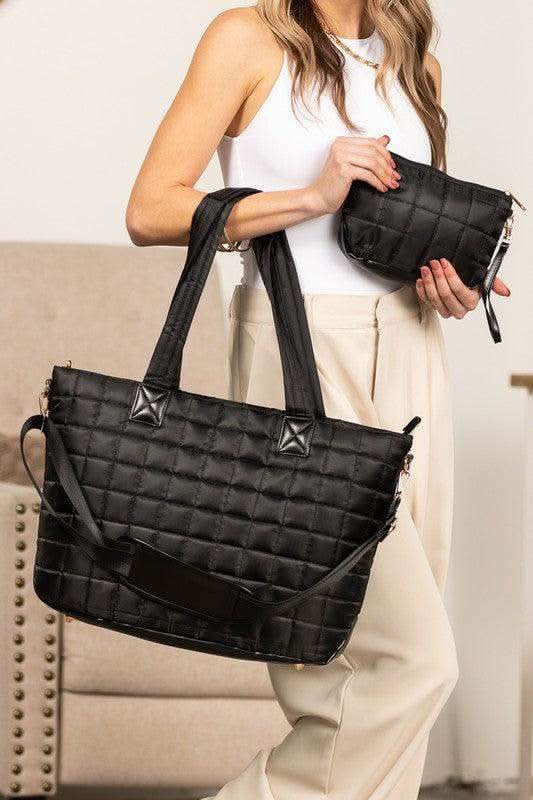 Mila Quilted Traveler Tote with Mini Clutch - SwagglyLife Home & Fashion