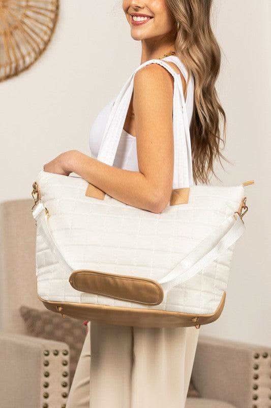 Mila Quilted Traveler Tote with Mini Clutch - SwagglyLife Home & Fashion