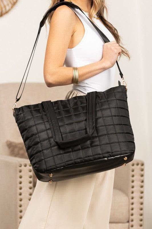 Mila Quilted Traveler Tote with Mini Clutch - SwagglyLife Home & Fashion