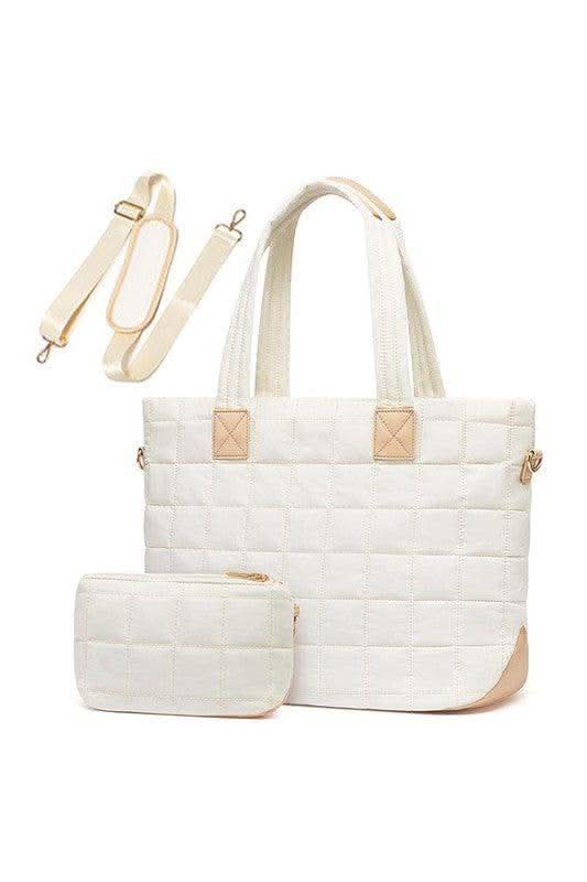 Mila Quilted Traveler Tote with Mini Clutch - SwagglyLife Home & Fashion